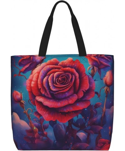 Tote Bag for Women Cloud Lightning Tote Bags with Zipper Large Capacity Casual Shoulder Handbags Gorgeous Red Rose $18.67 Totes