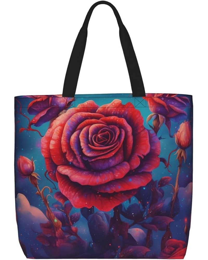 Tote Bag for Women Cloud Lightning Tote Bags with Zipper Large Capacity Casual Shoulder Handbags Gorgeous Red Rose $18.67 Totes