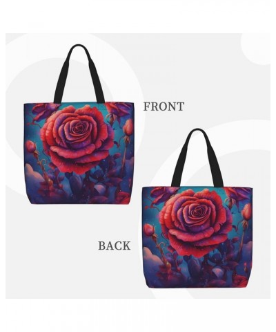 Tote Bag for Women Cloud Lightning Tote Bags with Zipper Large Capacity Casual Shoulder Handbags Gorgeous Red Rose $18.67 Totes