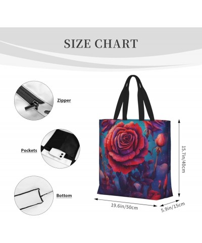 Tote Bag for Women Cloud Lightning Tote Bags with Zipper Large Capacity Casual Shoulder Handbags Gorgeous Red Rose $18.67 Totes