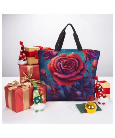 Tote Bag for Women Cloud Lightning Tote Bags with Zipper Large Capacity Casual Shoulder Handbags Gorgeous Red Rose $18.67 Totes