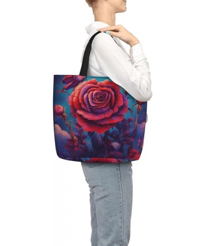 Tote Bag for Women Cloud Lightning Tote Bags with Zipper Large Capacity Casual Shoulder Handbags Gorgeous Red Rose $18.67 Totes