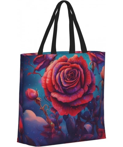 Tote Bag for Women Cloud Lightning Tote Bags with Zipper Large Capacity Casual Shoulder Handbags Gorgeous Red Rose $18.67 Totes