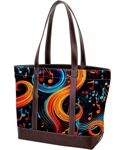 Musical Note Canvas Leather Mix Handbag, 13.3x4.7x12.2 in, Stylish and Spacious Tote Purse for Women $26.39 Totes