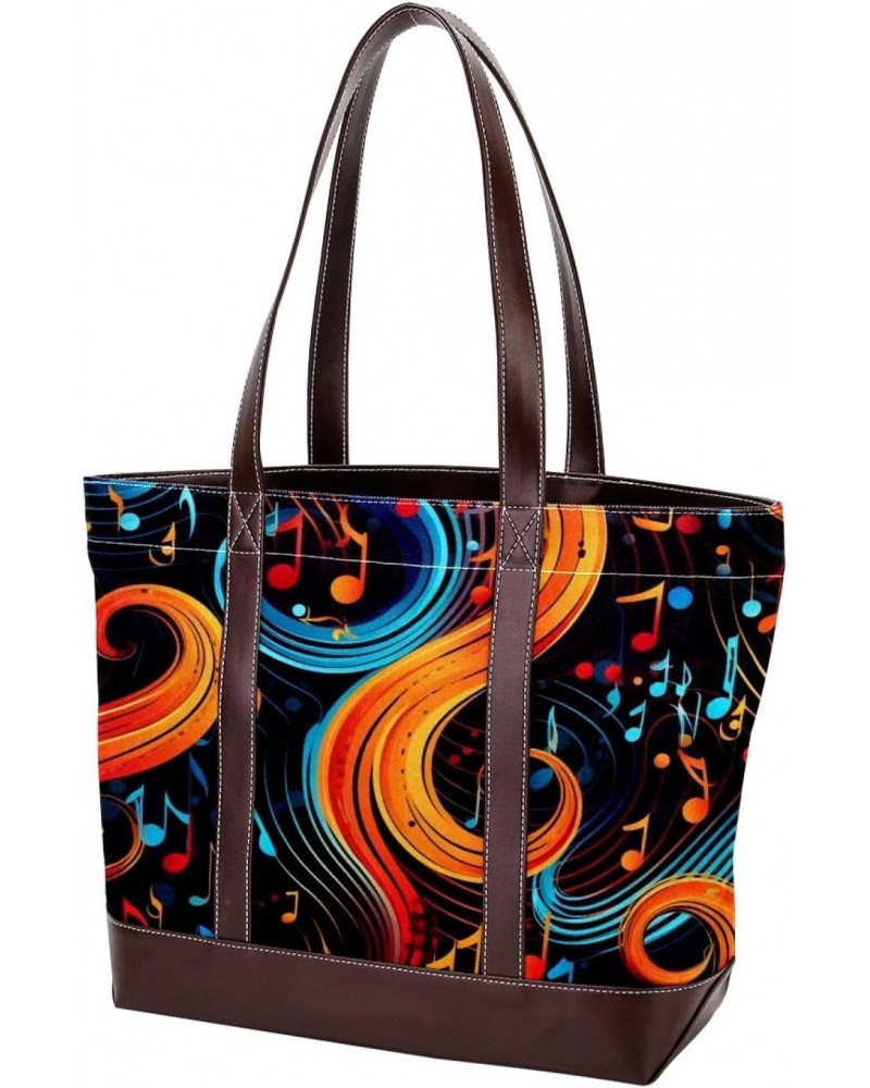 Musical Note Canvas Leather Mix Handbag, 13.3x4.7x12.2 in, Stylish and Spacious Tote Purse for Women $26.39 Totes