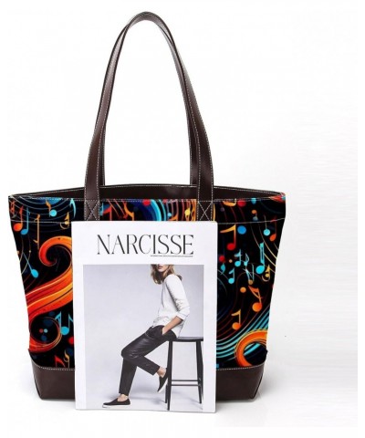 Musical Note Canvas Leather Mix Handbag, 13.3x4.7x12.2 in, Stylish and Spacious Tote Purse for Women $26.39 Totes