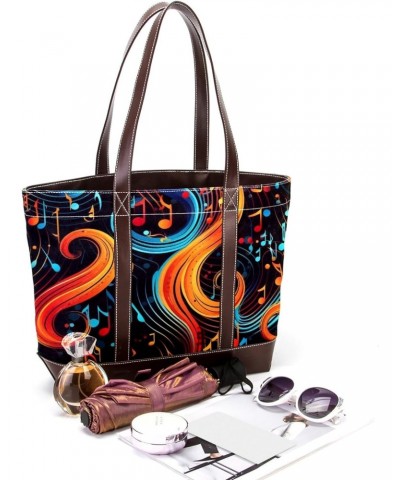 Musical Note Canvas Leather Mix Handbag, 13.3x4.7x12.2 in, Stylish and Spacious Tote Purse for Women $26.39 Totes