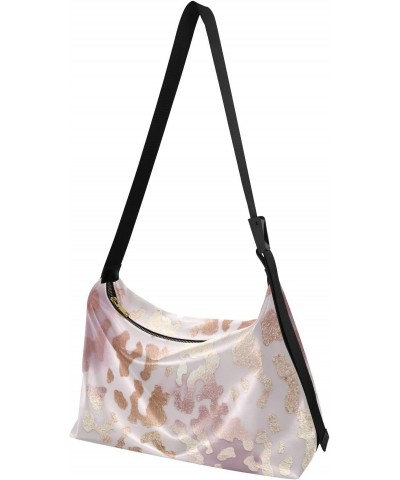 Pink Gold Leopard Hobo Shoulder Bag for Women Men PU Leather Crossbody Bag Slouchy Tote Handbags for Travel Work $16.50 Totes