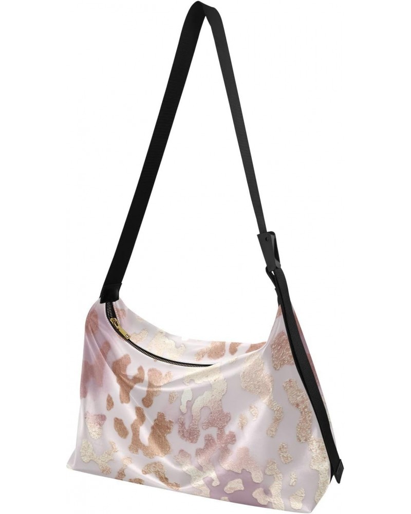 Pink Gold Leopard Hobo Shoulder Bag for Women Men PU Leather Crossbody Bag Slouchy Tote Handbags for Travel Work $16.50 Totes