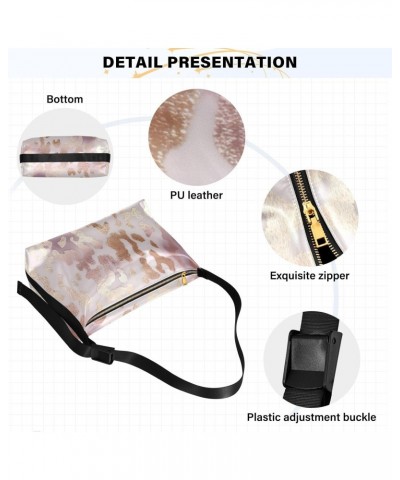 Pink Gold Leopard Hobo Shoulder Bag for Women Men PU Leather Crossbody Bag Slouchy Tote Handbags for Travel Work $16.50 Totes