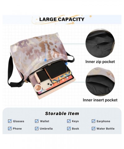 Pink Gold Leopard Hobo Shoulder Bag for Women Men PU Leather Crossbody Bag Slouchy Tote Handbags for Travel Work $16.50 Totes