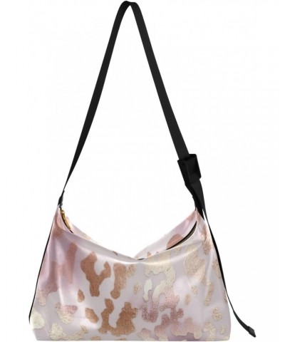 Pink Gold Leopard Hobo Shoulder Bag for Women Men PU Leather Crossbody Bag Slouchy Tote Handbags for Travel Work $16.50 Totes