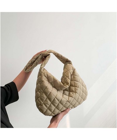 Down jacket bag Solid color Tote bag Lingge casual shoulder bag Khaki $9.83 Totes