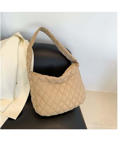 Down jacket bag Solid color Tote bag Lingge casual shoulder bag Khaki $9.83 Totes