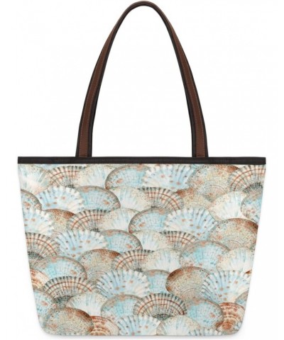 Watercolor Pattern Seashells Abstract Large Tote Bag For Women Shoulder Handbags with Zippper Top Handle Satchel Bags for Sho...