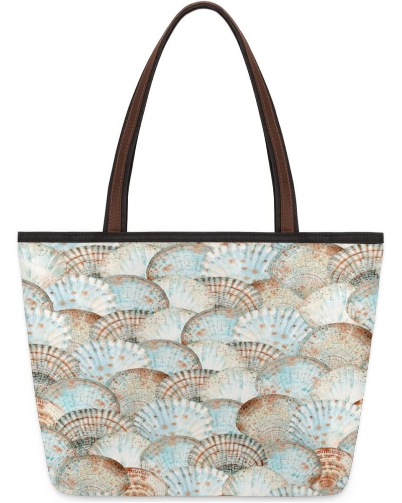 Watercolor Pattern Seashells Abstract Large Tote Bag For Women Shoulder Handbags with Zippper Top Handle Satchel Bags for Sho...