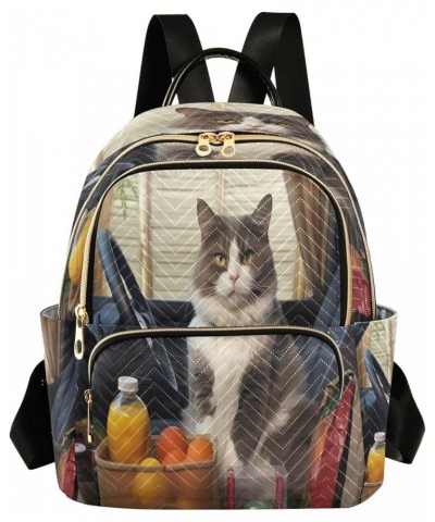 Groceries Cat in Car Quilted Backpack for Women Shoulder Bag Purse Travel Bags for Daily Work Nurse M Medium $13.02 Backpacks