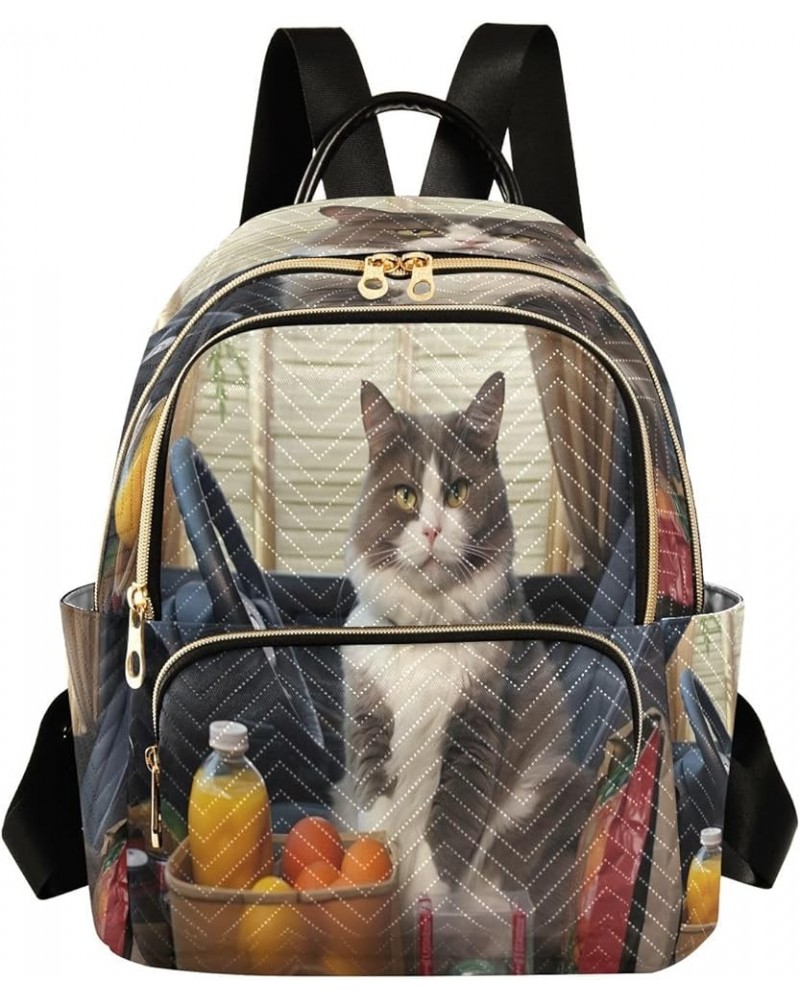 Groceries Cat in Car Quilted Backpack for Women Shoulder Bag Purse Travel Bags for Daily Work Nurse M Medium $13.02 Backpacks