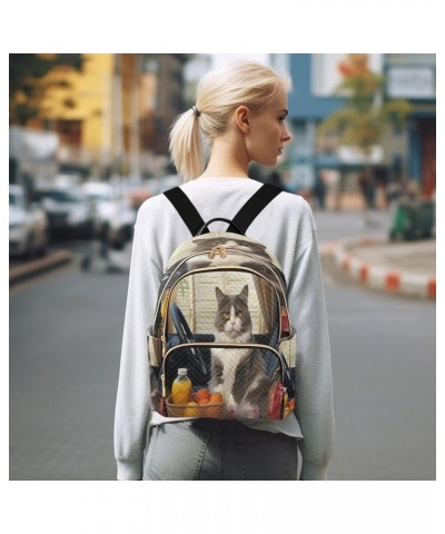 Groceries Cat in Car Quilted Backpack for Women Shoulder Bag Purse Travel Bags for Daily Work Nurse M Medium $13.02 Backpacks