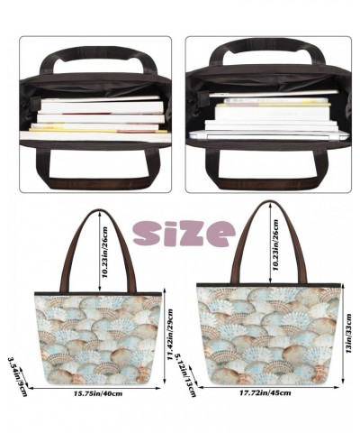 Watercolor Pattern Seashells Abstract Large Tote Bag For Women Shoulder Handbags with Zippper Top Handle Satchel Bags for Sho...