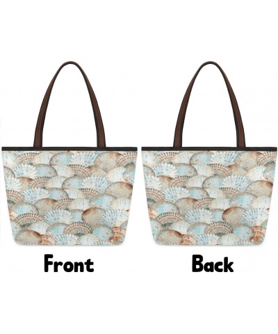 Watercolor Pattern Seashells Abstract Large Tote Bag For Women Shoulder Handbags with Zippper Top Handle Satchel Bags for Sho...