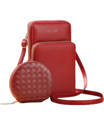 Leather Crossbody Bag for Women with Coin Wallet Mobile Phone Pouch Bag Small Handbag Red $28.57 Totes