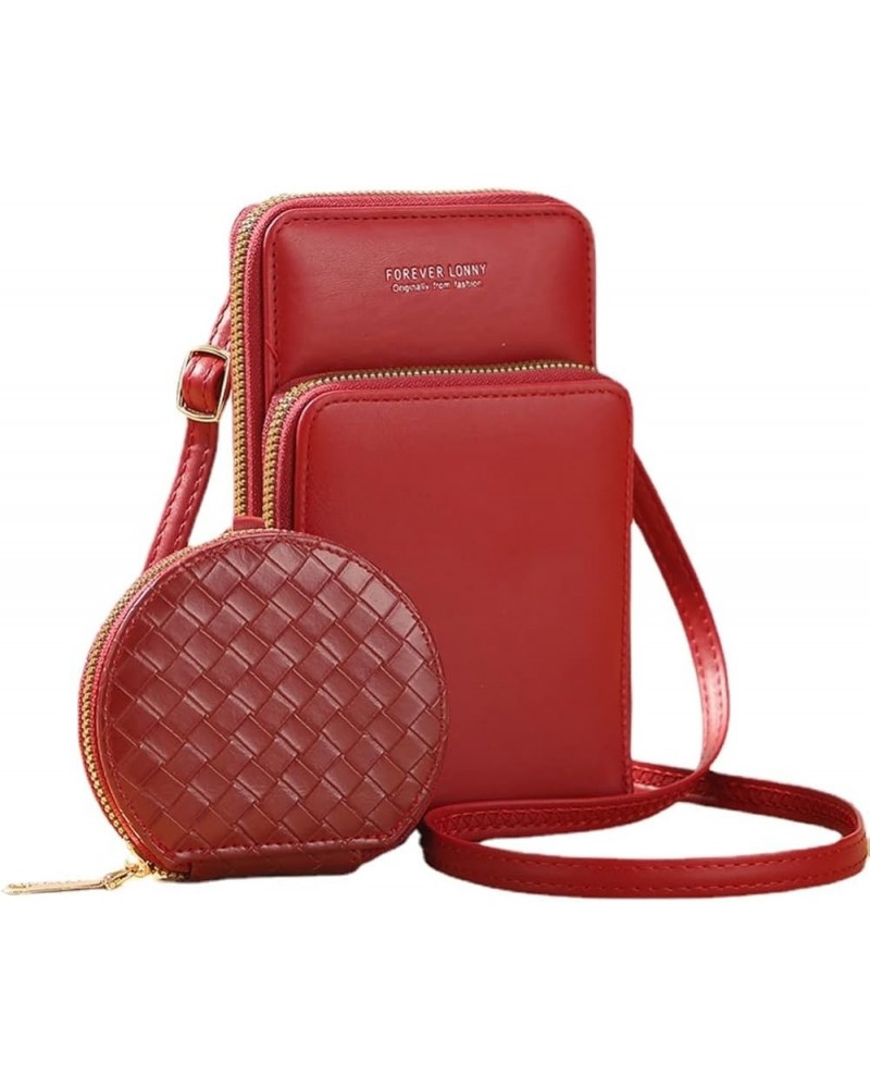 Leather Crossbody Bag for Women with Coin Wallet Mobile Phone Pouch Bag Small Handbag Red $28.57 Totes