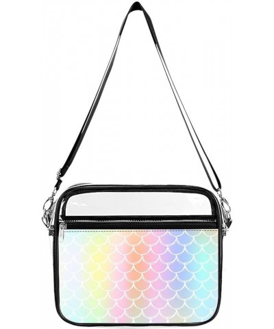 Fish Scale Pastel Pattern Clear Crossbody Shoulder Purse Bag for Men Women, Stadium Clear Messenger Bag Style $11.00 Crossbod...