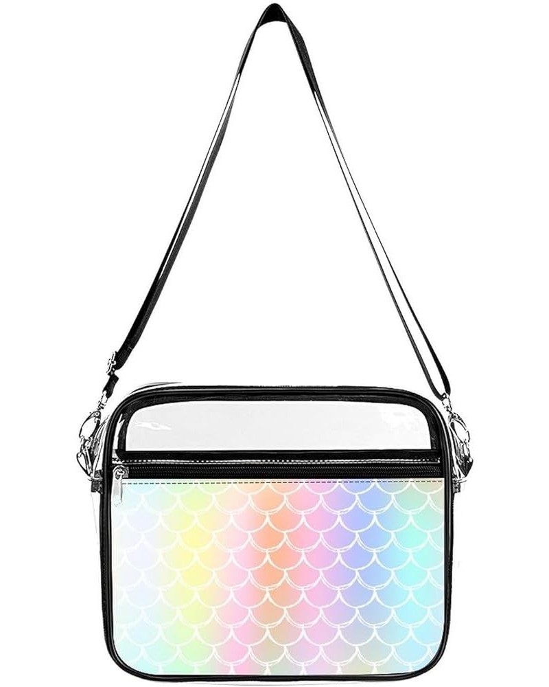 Fish Scale Pastel Pattern Clear Crossbody Shoulder Purse Bag for Men Women, Stadium Clear Messenger Bag Style $11.00 Crossbod...