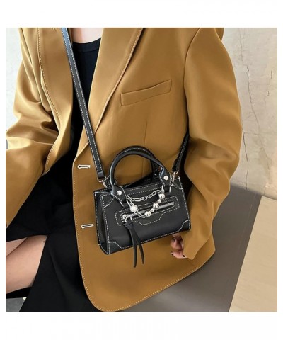 Women's Small PU Leather Shoulder Crossbody Bag Y2K Hobo Totes Fashion Handbag Purse Satchel with Chain Black $28.73 Totes