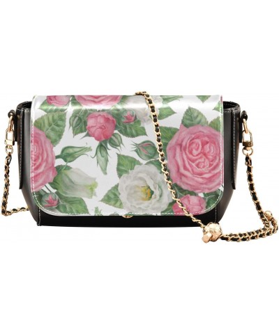 Watercolor Roses Cross Bag Women Beauty Small Black Purses with Adjustable Strap Black Small Purse $23.19 Crossbody Bags