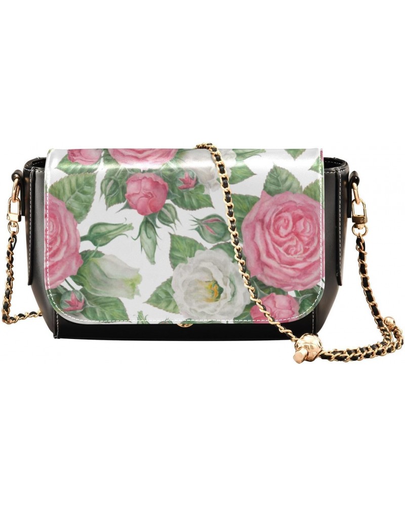 Watercolor Roses Cross Bag Women Beauty Small Black Purses with Adjustable Strap Black Small Purse $23.19 Crossbody Bags