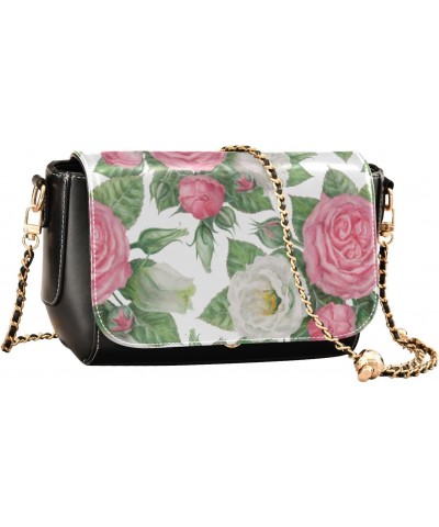 Watercolor Roses Cross Bag Women Beauty Small Black Purses with Adjustable Strap Black Small Purse $23.19 Crossbody Bags