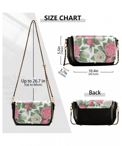 Watercolor Roses Cross Bag Women Beauty Small Black Purses with Adjustable Strap Black Small Purse $23.19 Crossbody Bags