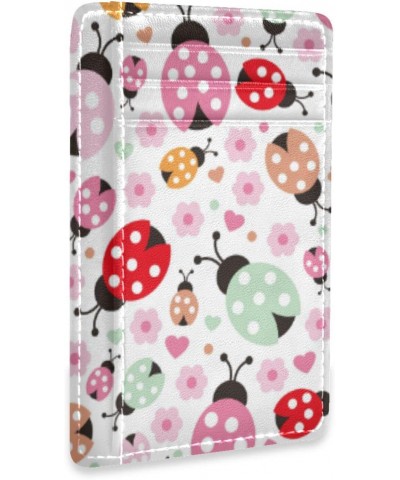 Cute Colorful Ladybug Polka Dot Slim Minimalist Wallet Small Card Wallets PU Leather Front Pocket Wallets $9.53 Wallets