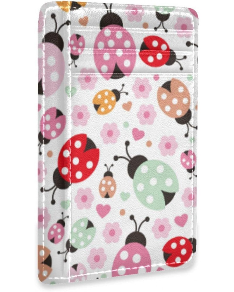 Cute Colorful Ladybug Polka Dot Slim Minimalist Wallet Small Card Wallets PU Leather Front Pocket Wallets $9.53 Wallets