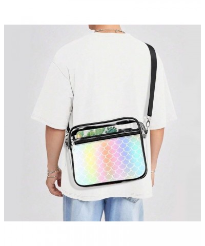 Fish Scale Pastel Pattern Clear Crossbody Shoulder Purse Bag for Men Women, Stadium Clear Messenger Bag Style $11.00 Crossbod...