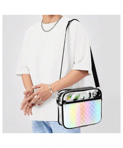 Fish Scale Pastel Pattern Clear Crossbody Shoulder Purse Bag for Men Women, Stadium Clear Messenger Bag Style $11.00 Crossbod...