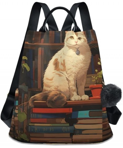 Dinosaur is Spitting out Women Backpack Purse Anti Theft Fashion Travel Hiking Bag Cat Sitting on Books $22.43 Backpacks