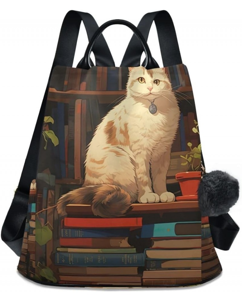 Dinosaur is Spitting out Women Backpack Purse Anti Theft Fashion Travel Hiking Bag Cat Sitting on Books $22.43 Backpacks