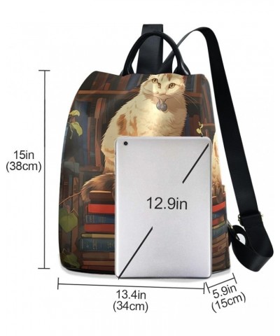 Dinosaur is Spitting out Women Backpack Purse Anti Theft Fashion Travel Hiking Bag Cat Sitting on Books $22.43 Backpacks