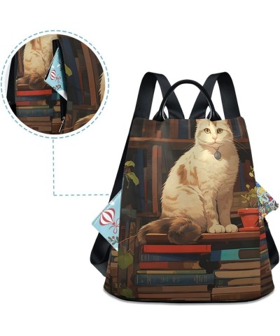 Dinosaur is Spitting out Women Backpack Purse Anti Theft Fashion Travel Hiking Bag Cat Sitting on Books $22.43 Backpacks