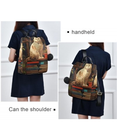 Dinosaur is Spitting out Women Backpack Purse Anti Theft Fashion Travel Hiking Bag Cat Sitting on Books $22.43 Backpacks