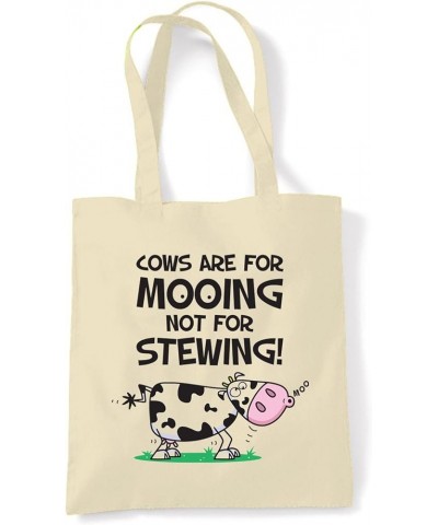 Vegetarian Cows Are For Mooing Cotton Shoulder Shopping Bag Natural $12.38 Shoulder Bags