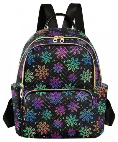 Rainbow Snowflakes Stars Mini Backpack Purse for Women Travel Bag Fashion Daypack Back Pack Shoulder Bag Multicolor Small $13...