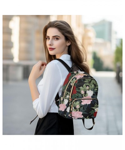 Mini Backpack Purse for Women Lightweight Girls Small Size Red Pink and White Roses School Teens College Traveling Medium $16...