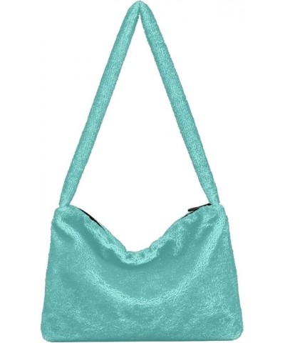 Floral Tropical Hawaiian Flowers Leaves Plush Tote Bag, Medium Shoulder Bag, Shoulder Tote Bag for Women Turquoise Color $13....