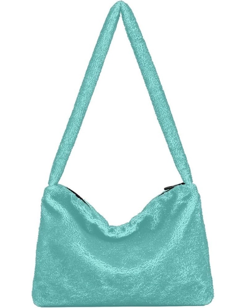 Floral Tropical Hawaiian Flowers Leaves Plush Tote Bag, Medium Shoulder Bag, Shoulder Tote Bag for Women Turquoise Color $13....