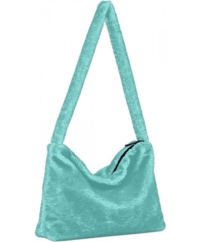 Floral Tropical Hawaiian Flowers Leaves Plush Tote Bag, Medium Shoulder Bag, Shoulder Tote Bag for Women Turquoise Color $13....