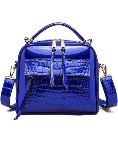 Shiny Faux Leather Handbags Double Zipper Top Handle Purse Satchel Bag Crocodile Pattern Shoulder Bag for Women Blue $19.67 S...